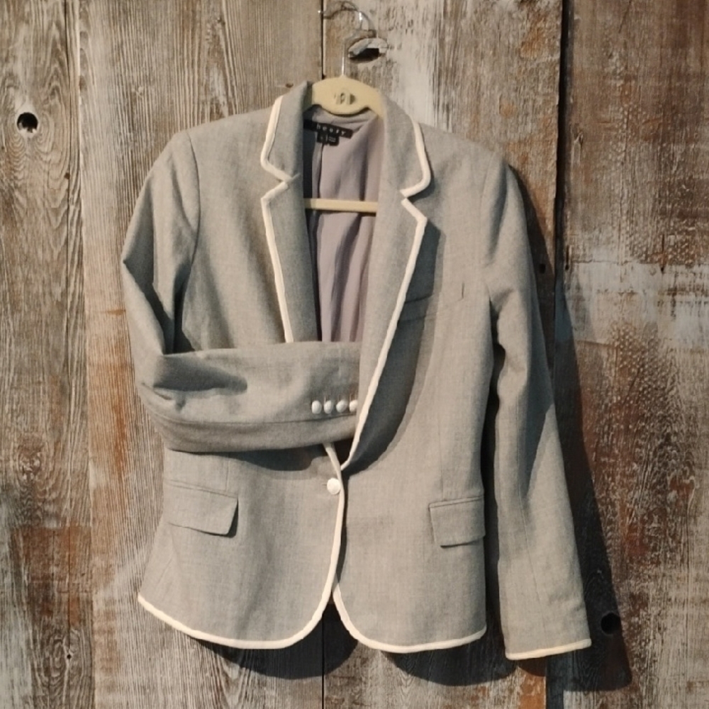 Theory Gray and White Blazer Tailored Suit Jacket